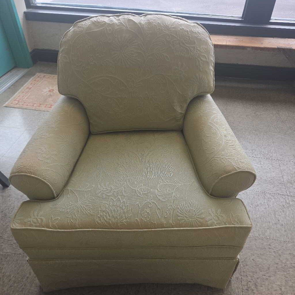 Ethan Allen Skirted Club Chair & Ottoman with Embossed Floral Upholstery