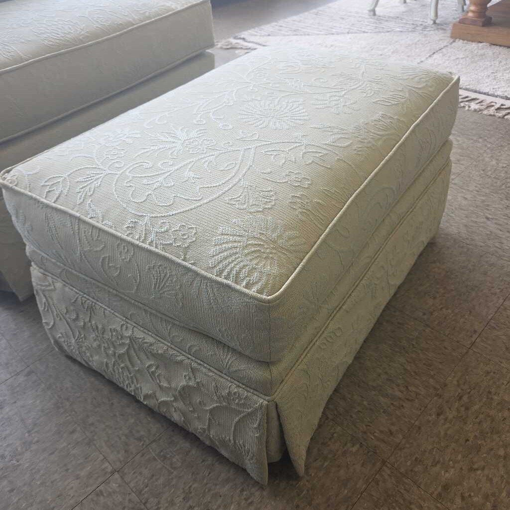 Ethan Allen Skirted Club Chair & Ottoman with Embossed Floral Upholstery