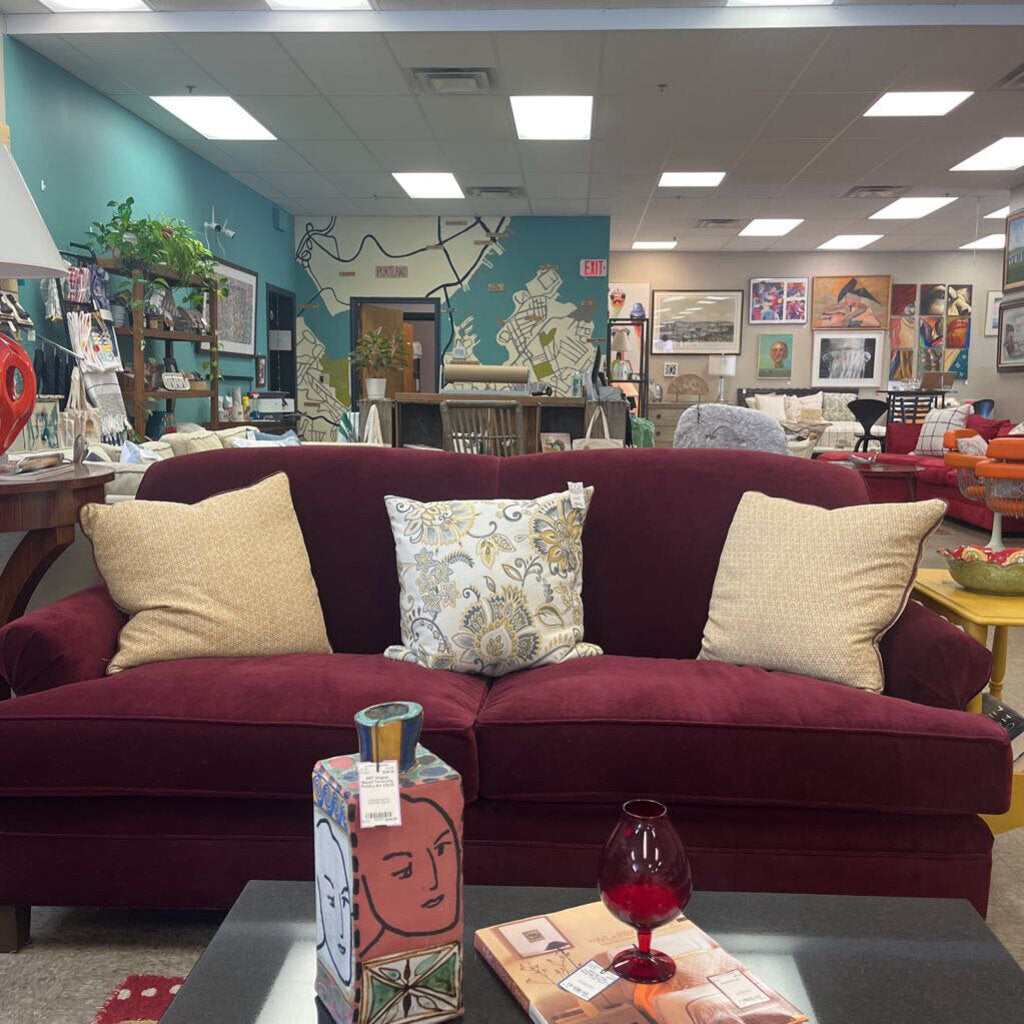 Maiden Home "The Carmine" Sofa in Mohair Crimson