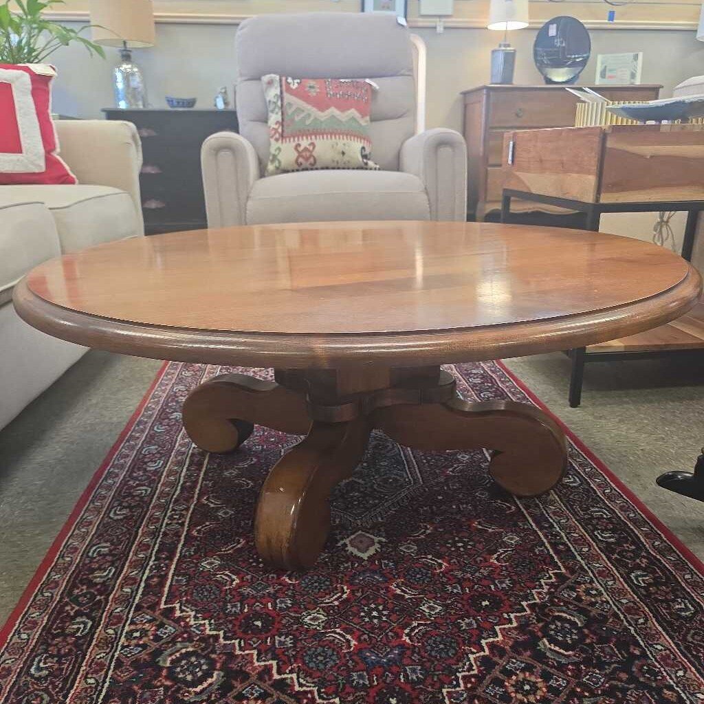 Vintage Solid Wood Swivel Coffee Table with Pedestal Base