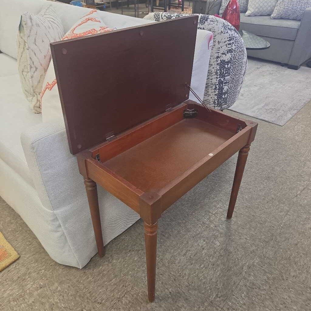 Vintage Wooden Piano Bench with Top Storage and Turned Legs