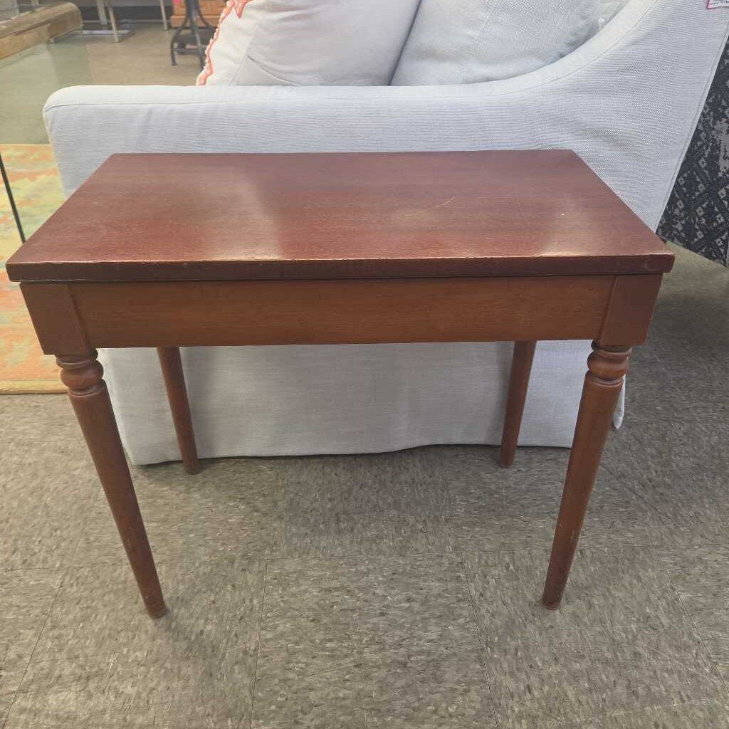 Vintage Wooden Piano Bench with Top Storage and Turned Legs