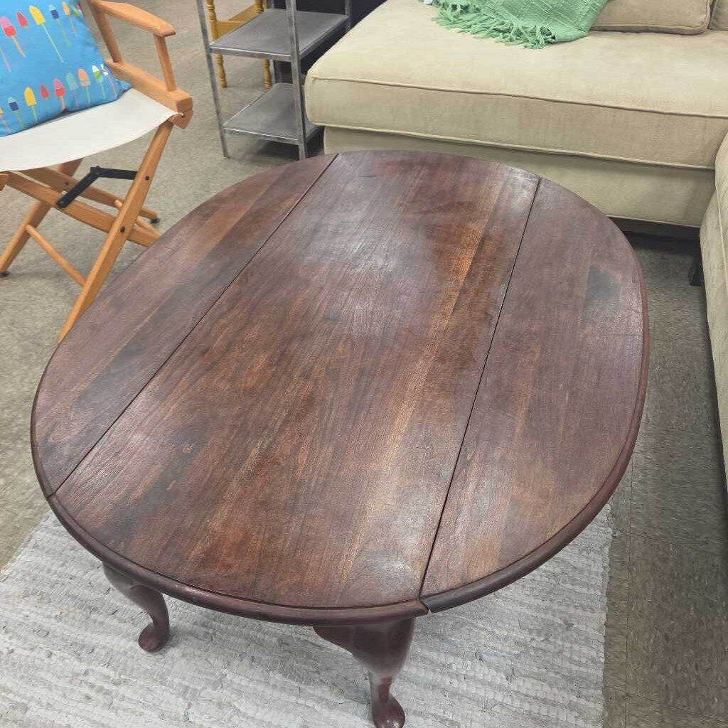 Vintage Mahogany Drop Leaf Coffee Table with Cabriole Legs