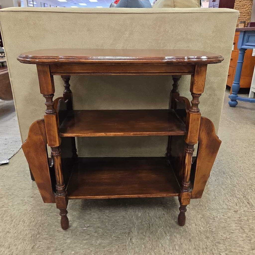 Mid-Century Modern Tiered Wood Magazine Side Table