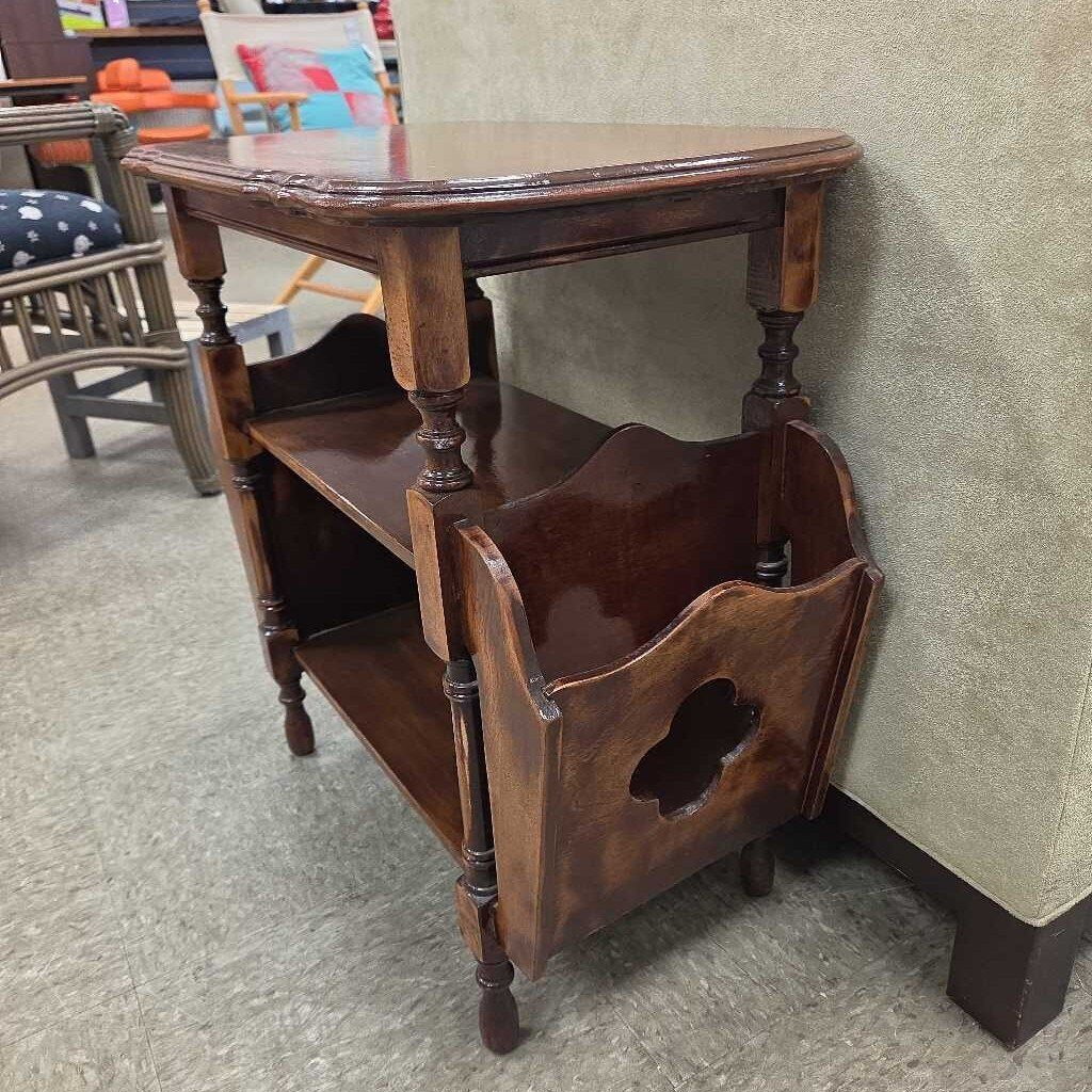 Mid-Century Modern Tiered Wood Magazine Side Table