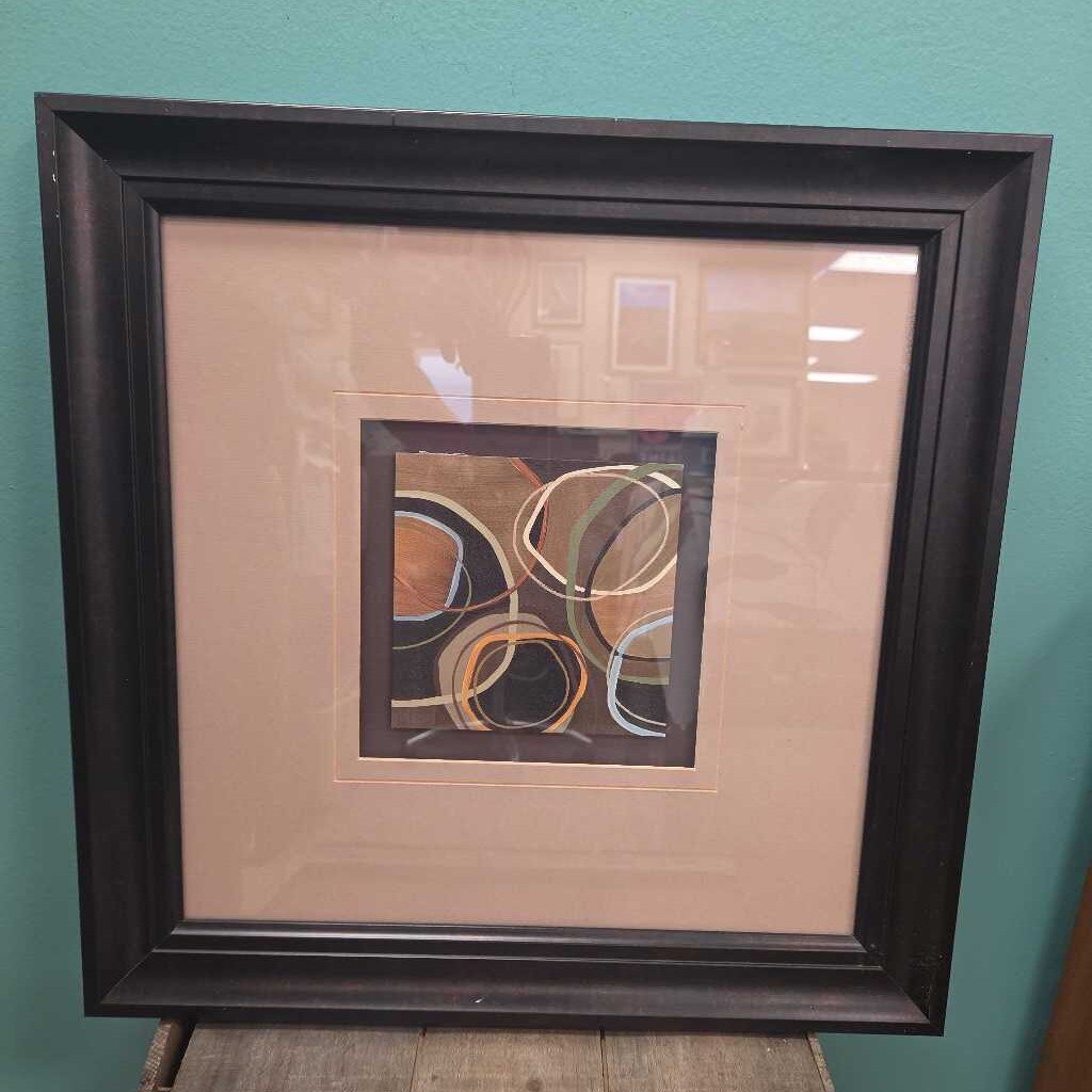 Abstract Circles I Framed Print in Dark Wood Frame