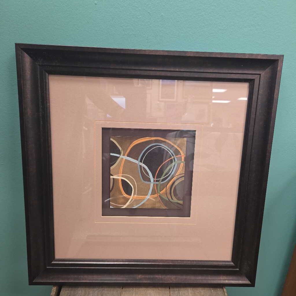 Abstract Circles II Framed Print in Dark Wood Frame