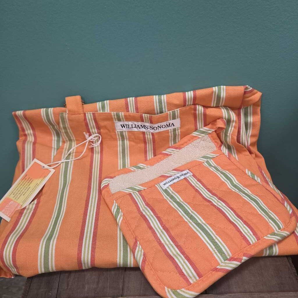 Williams Sonoma Striped Apron & Pot Holder - NEW