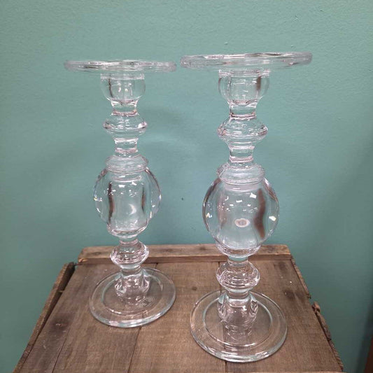 12" Clear Glass Fluted Candle Holder - Set of 2