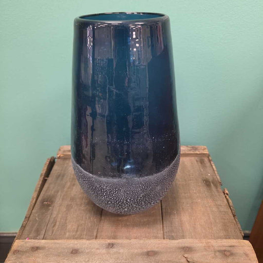 Mid-Century Navy Art Glass Vase with Textured Base