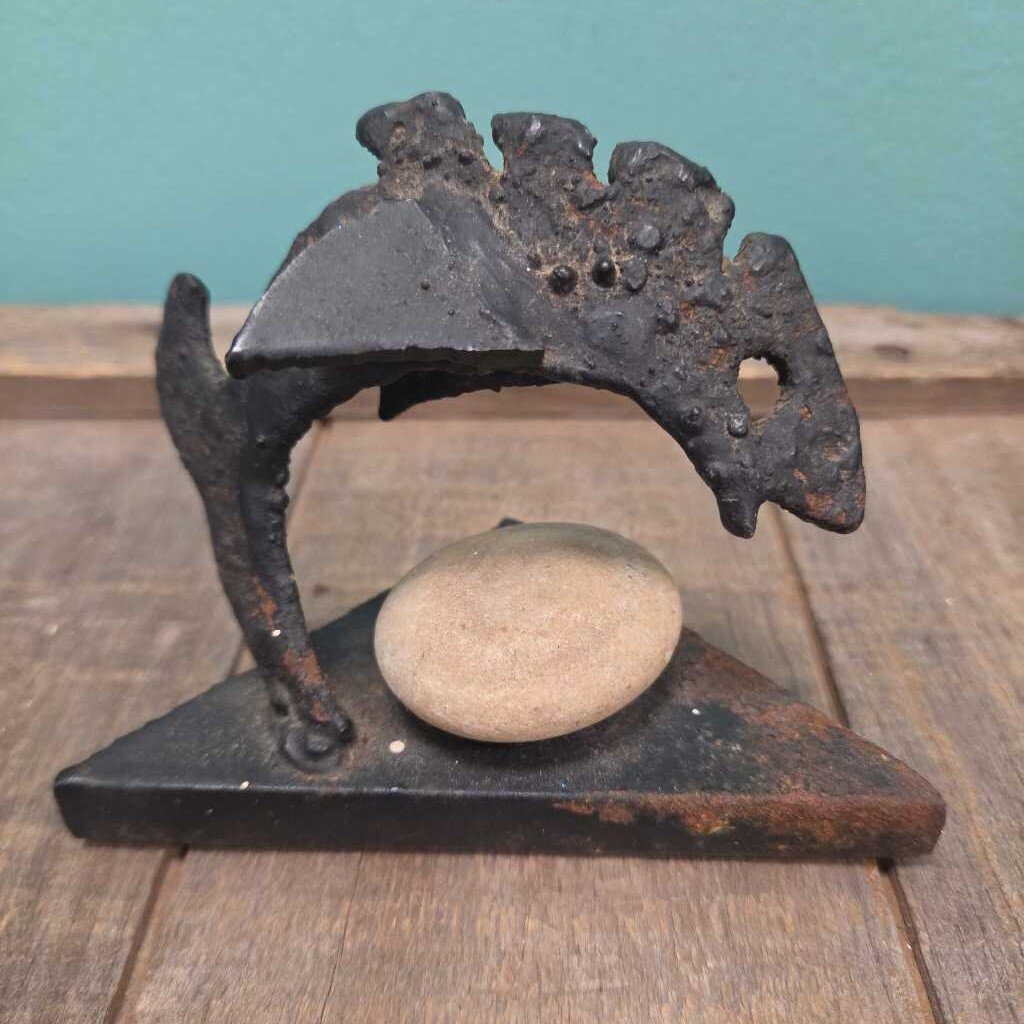 Jaro Svitorka Cast Iron Fish Sculpture with Stone - Made in Canada