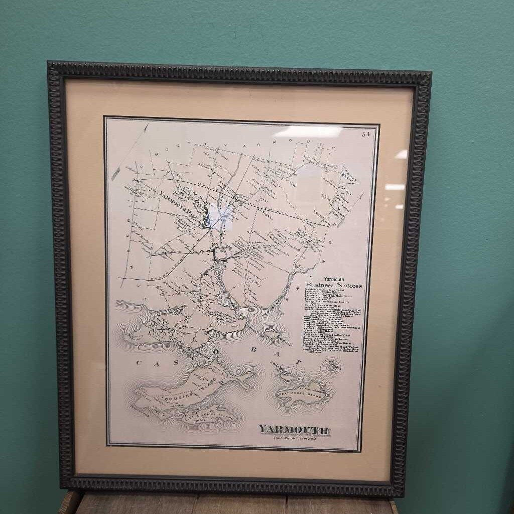 Facsimile Map of Casco Bay & Yarmouth - Matted and Framed