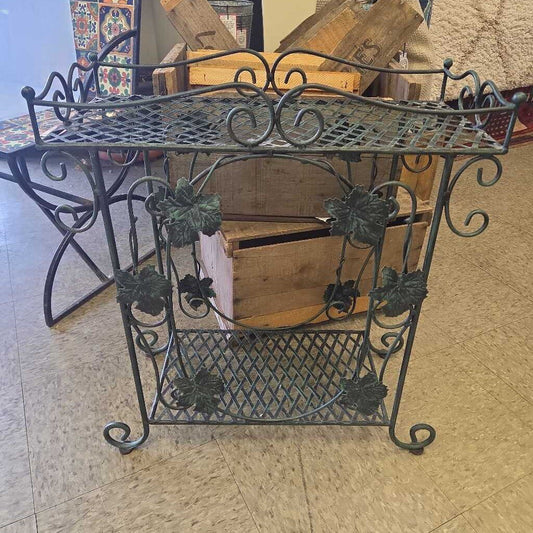 Wrought Iron 2-Tier Plant Stand w/Grape Leaf Motif