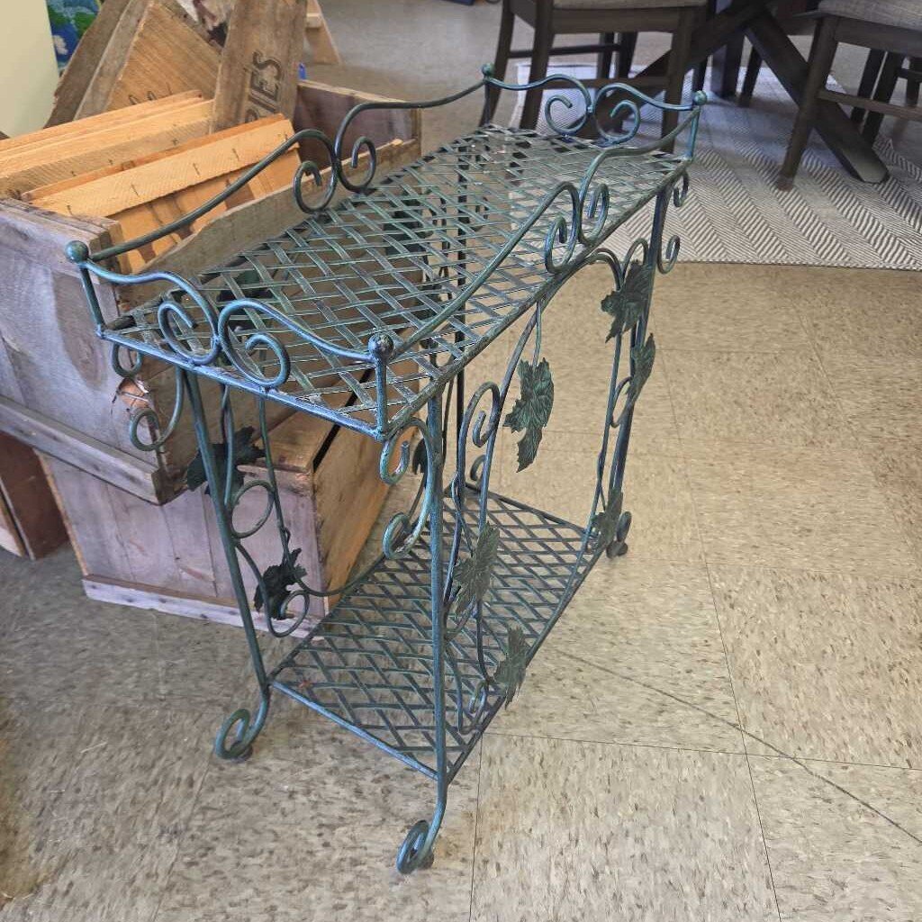 Wrought Iron 2-Tier Plant Stand w/Grape Leaf Motif