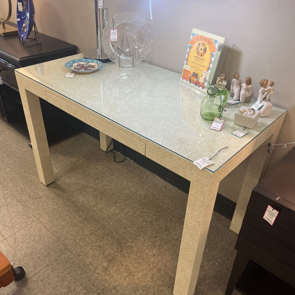 Thibaut Fine Furniture Wrapped Single Drawer Desk with Glass Top