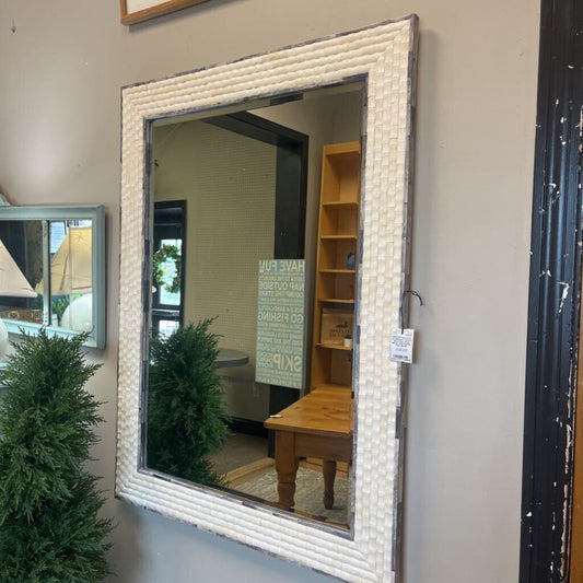Serena & Lily Bamboo Pattern Bone Inlay Wall Mirror with Marble Trim