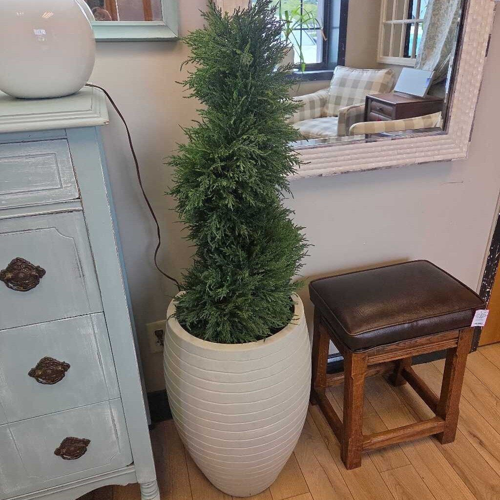 Artificial Topiary Cedar Tree in White Pot