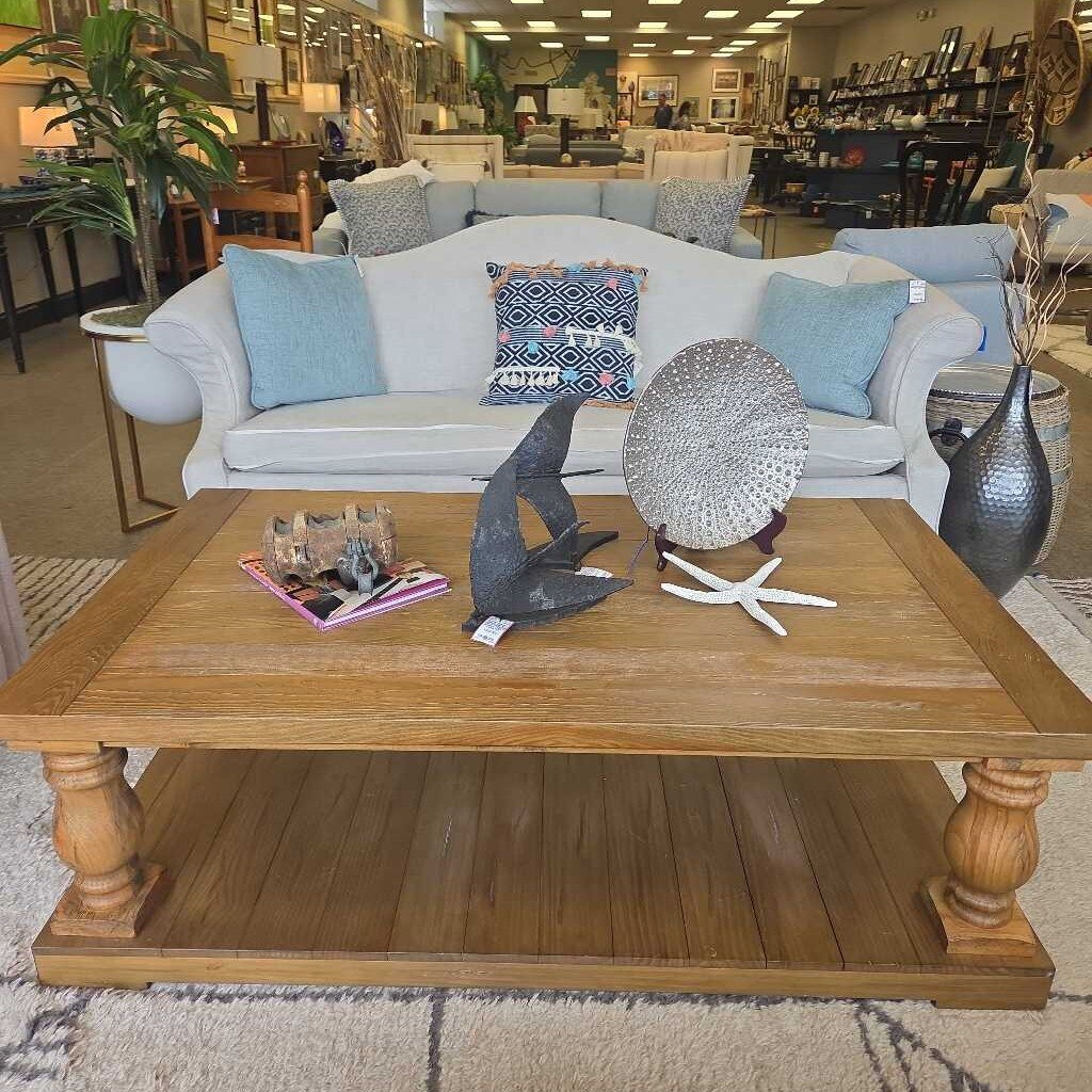Farmhouse Style Wood Coffee Table with Turned Legs