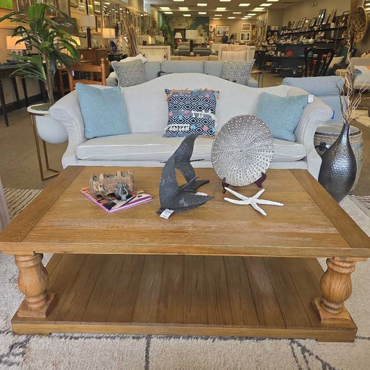 Farmhouse Style Wood Coffee Table with Turned Legs