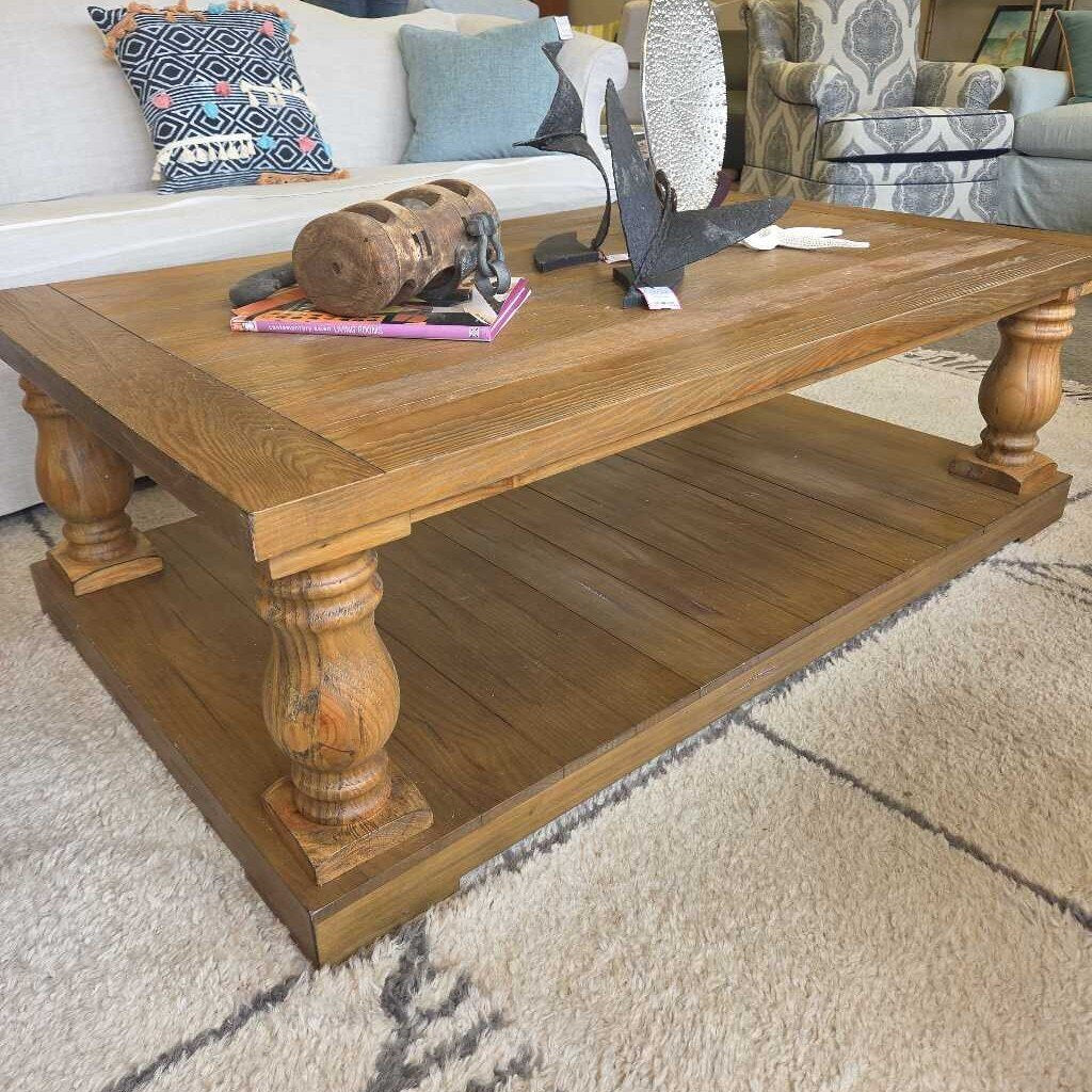 Farmhouse Style Wood Coffee Table with Turned Legs