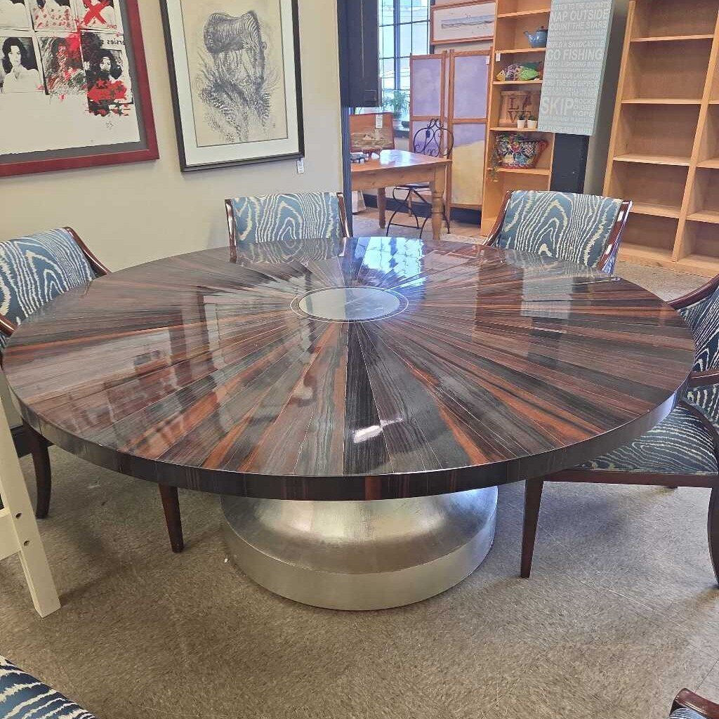 Macassar Ebony Wood Table with Sunburst Veneer & Lacquer Finish