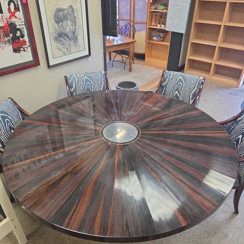 Macassar Ebony Wood Table with Sunburst Veneer & Lacquer Finish