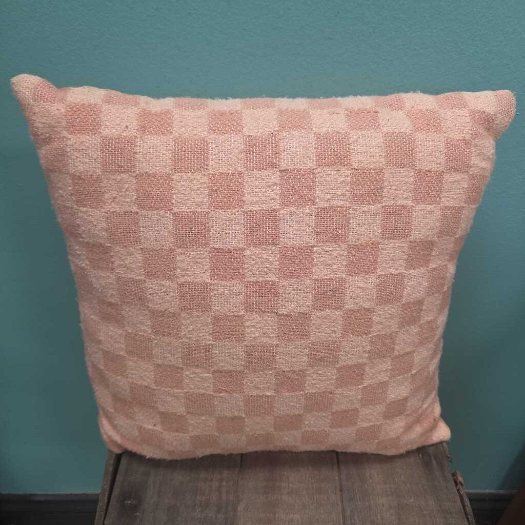 Peach and Orange Checkered Cotton Pillow
