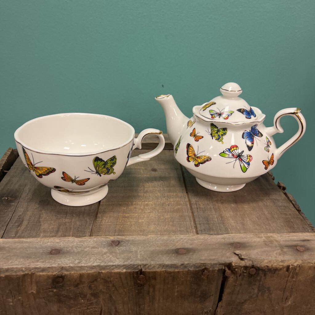 Butterfly Stacking Teapot and Teacup