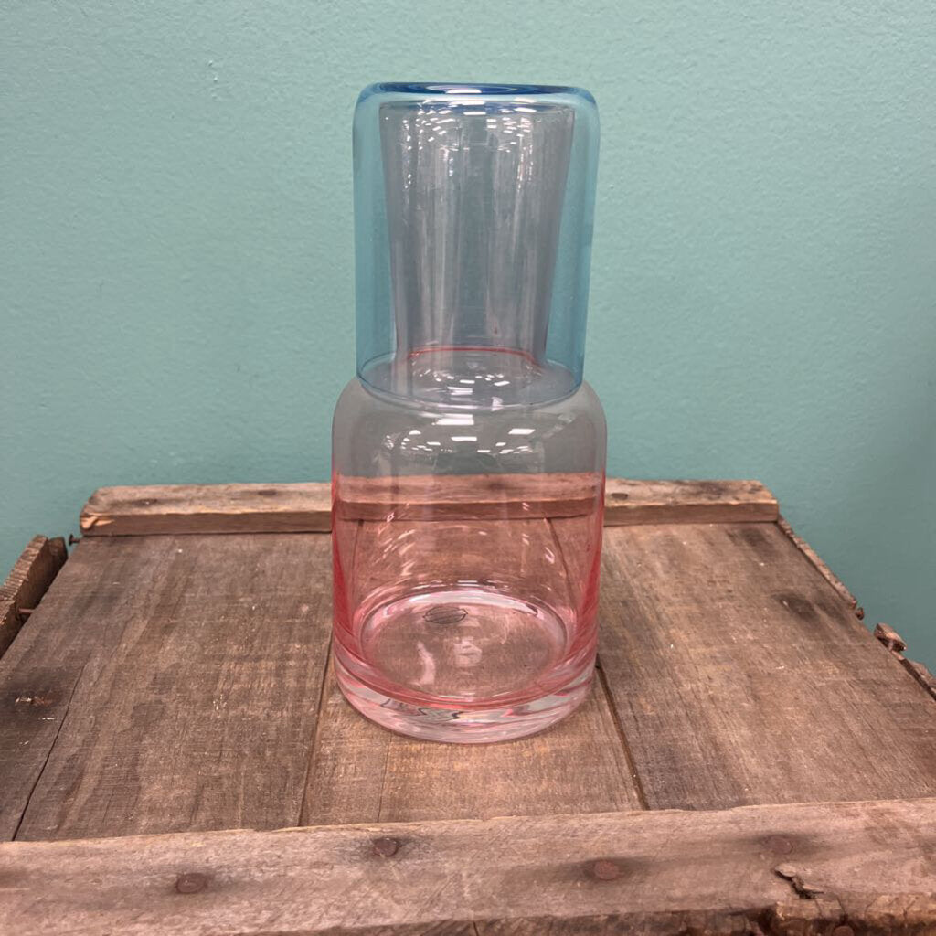 Pink and Blue Glass Bedside Carafe Set