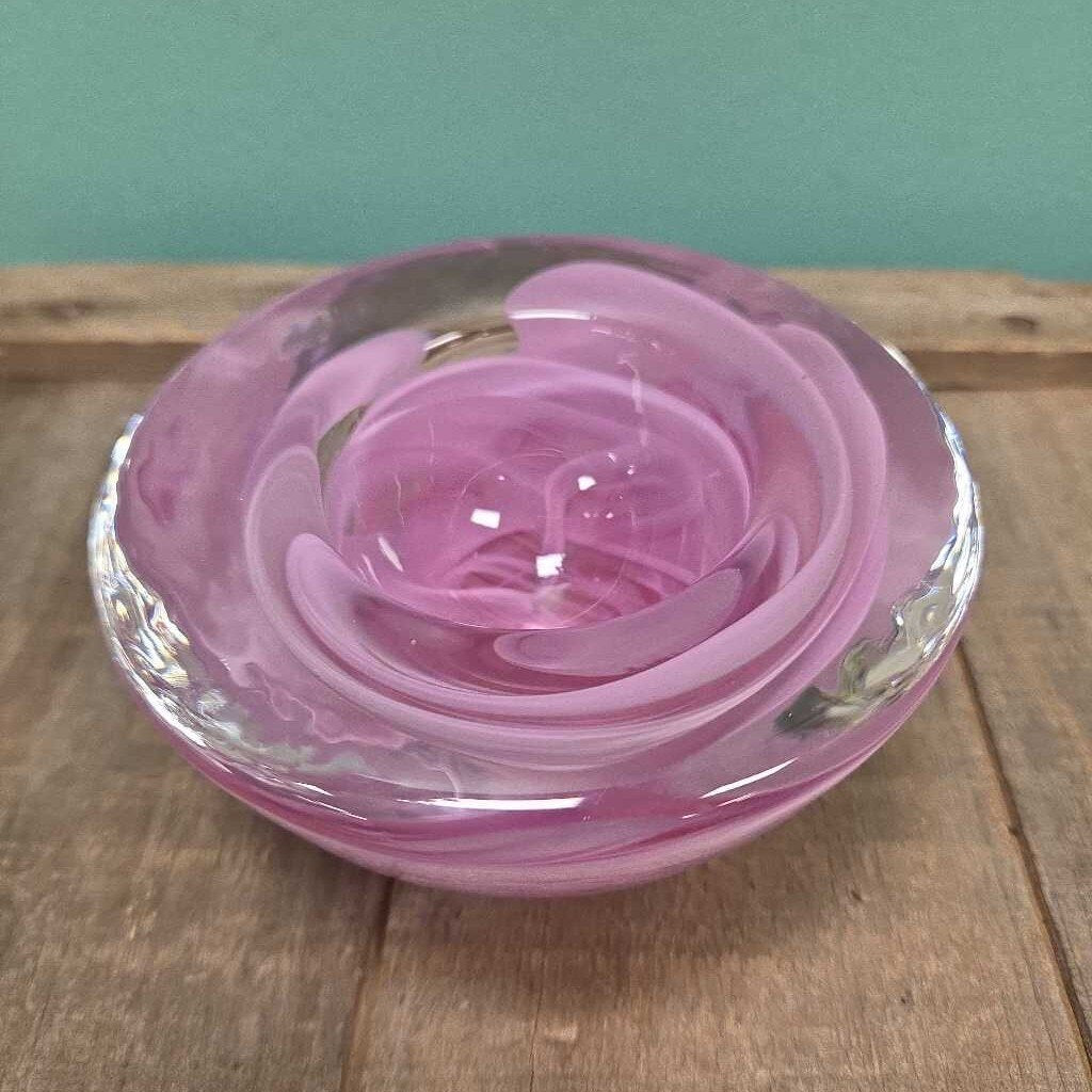 KOSTA BODA Atoll Votive Candle Holder - Lavender Glass Swirl - NEW