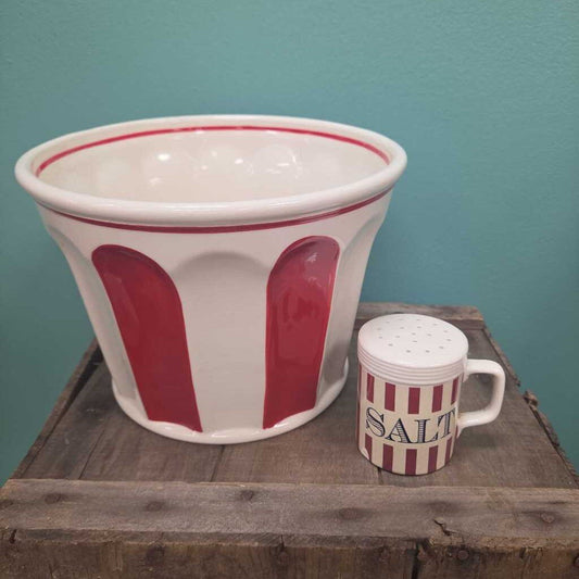 Wiliams Sonoma Ceramic Popcorn Bucket & Salt Shaker