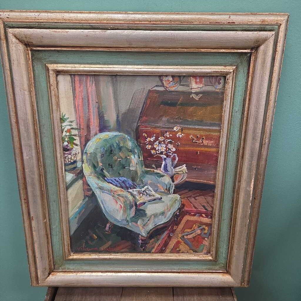 "The Blue Chair" Original Framed Oil on Canvas