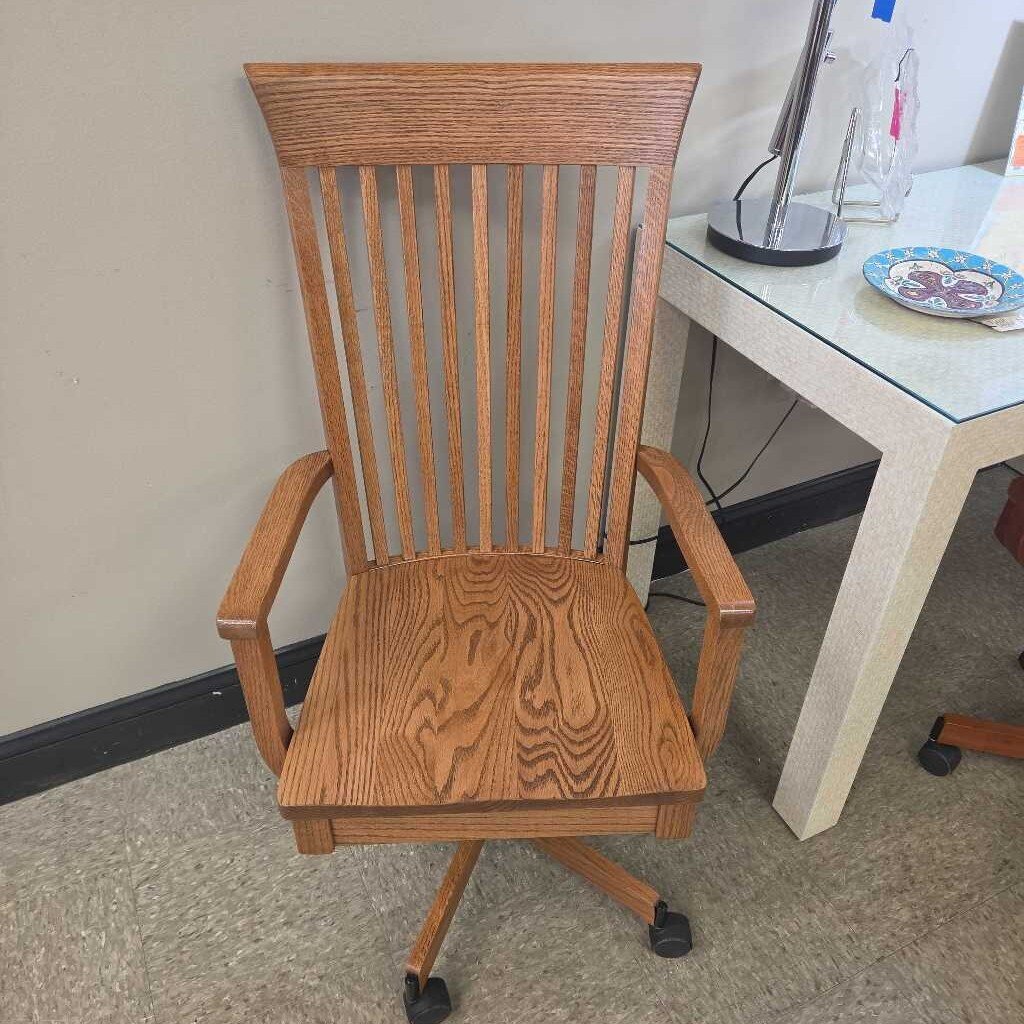 Mission Style Oak Slatted Back Adjustable Swivel Office Chair