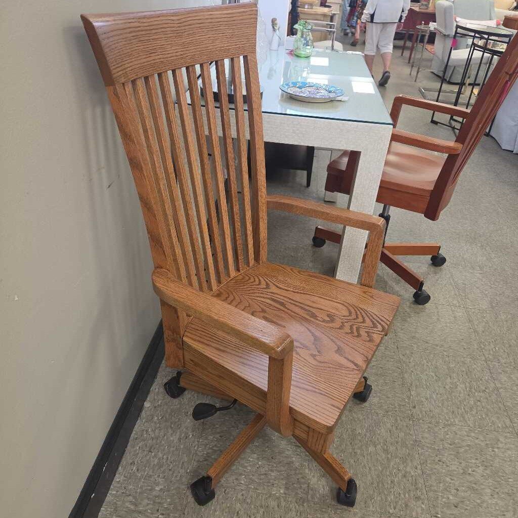 Mission Style Oak Slatted Back Adjustable Swivel Office Chair