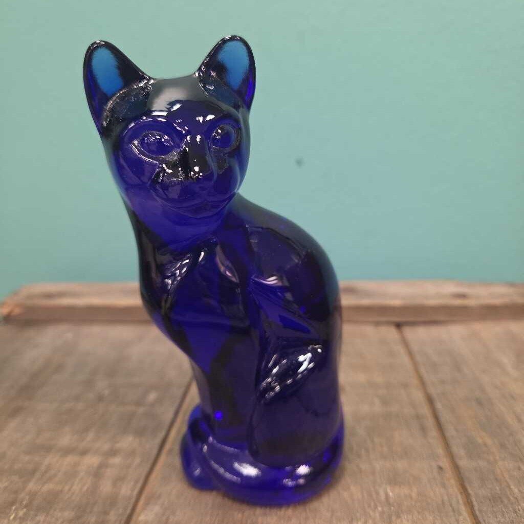 Fenton Cobalt Blue Glass Cat Paperweight