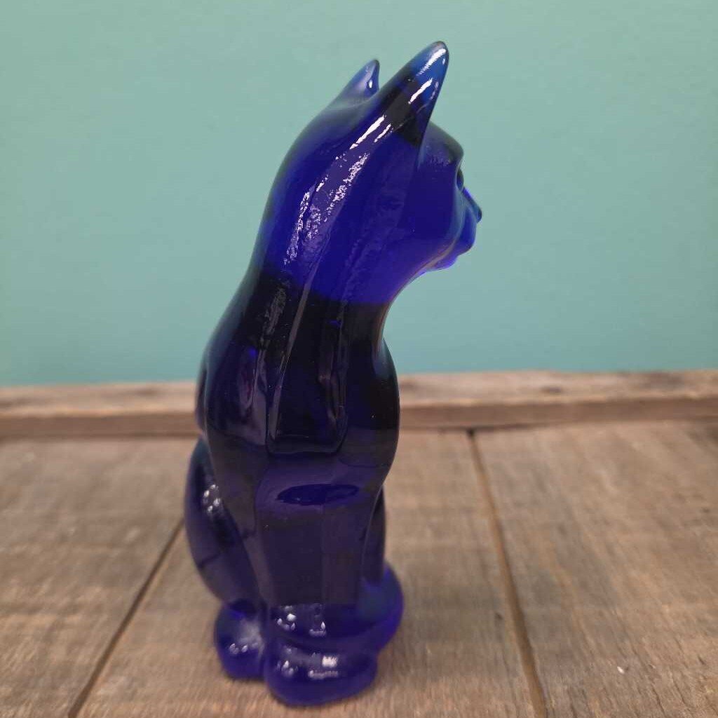 Fenton Cobalt Blue Glass Cat Paperweight