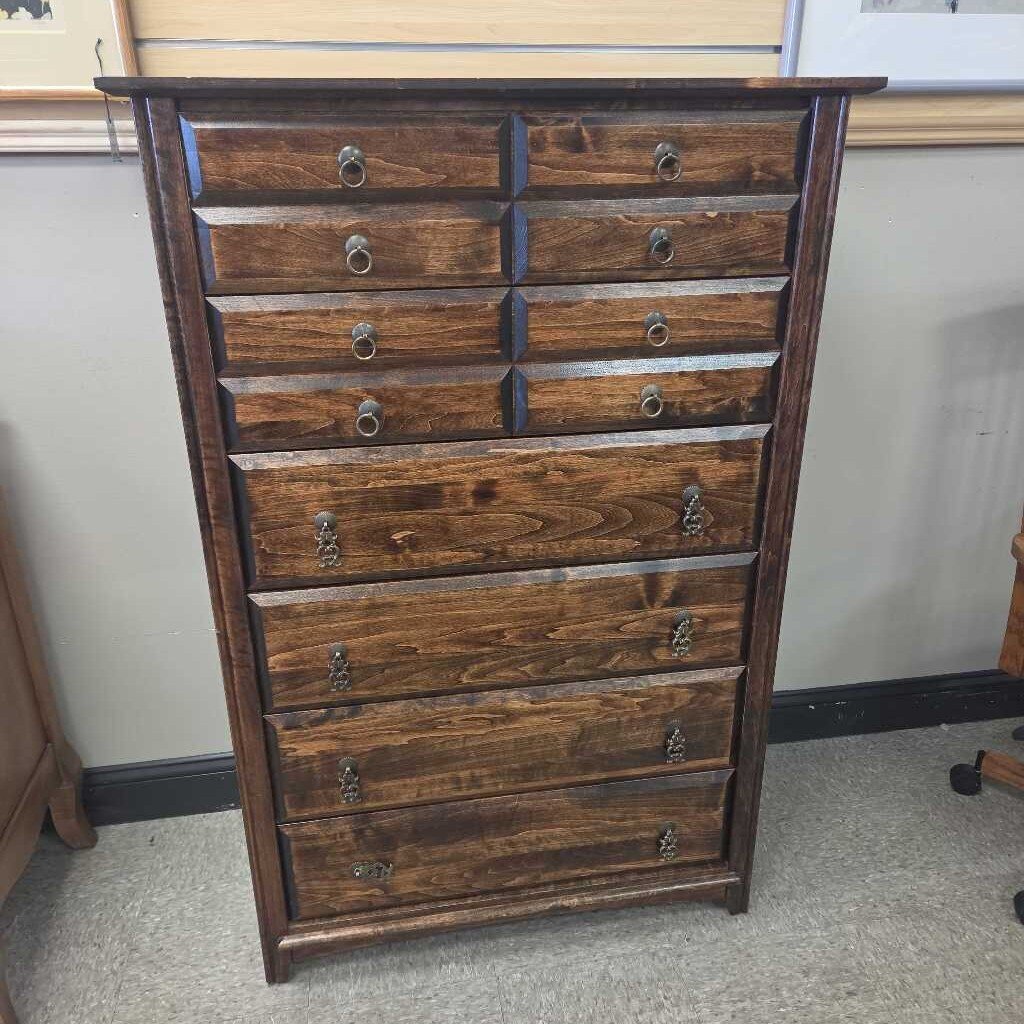 Refinished 6-Drawer Pine Dresser with Jacobian Stain and Brass Pulls