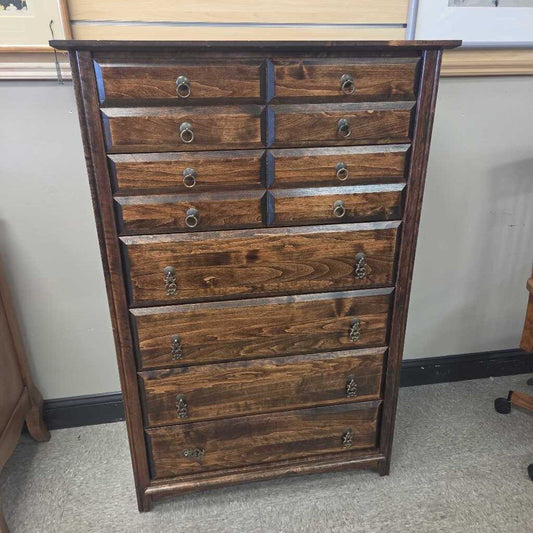 Refinished 6-Drawer Pine Dresser with Jacobian Stain and Brass Pulls