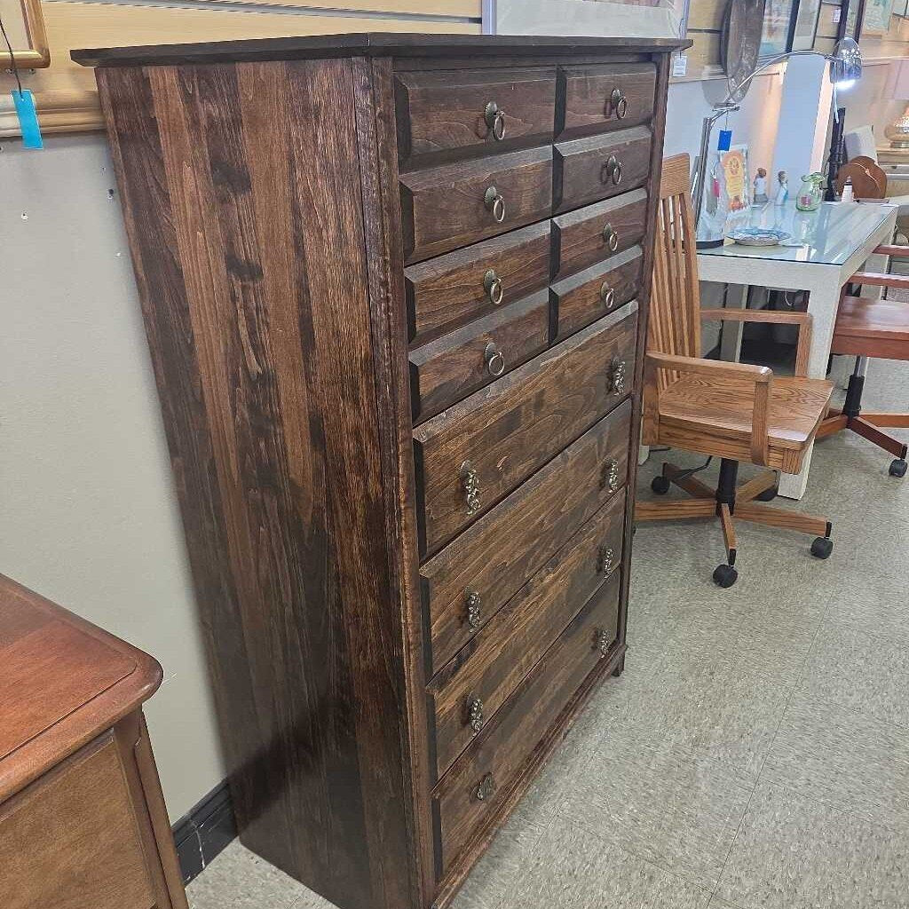 Refinished 6-Drawer Pine Dresser with Jacobian Stain and Brass Pulls