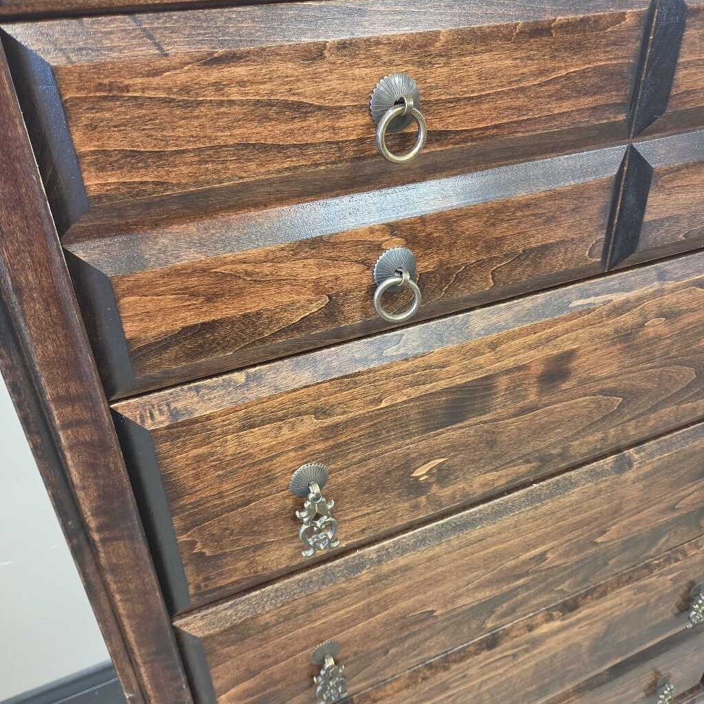 Refinished 6-Drawer Pine Dresser with Jacobian Stain and Brass Pulls