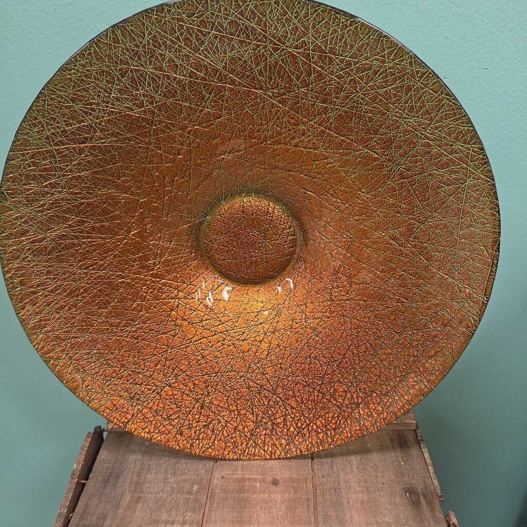 Copper Colored Glass Centerpiece Bowl with Webbed Texture