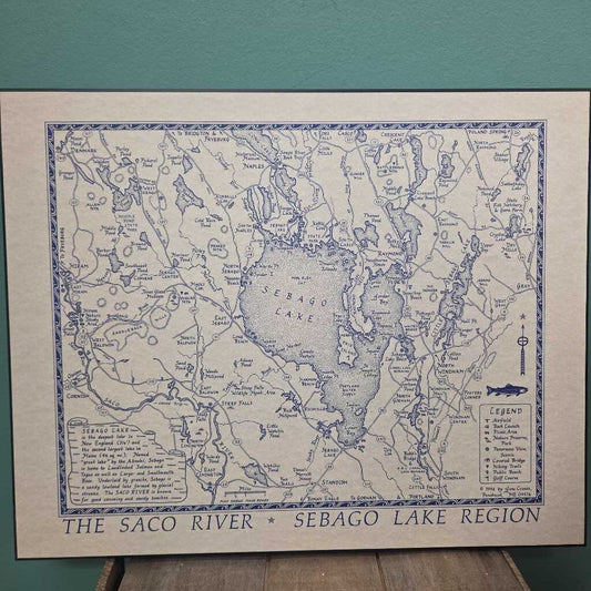 Vintage Map of Sebago Lake Region Artiplaq Wall Art