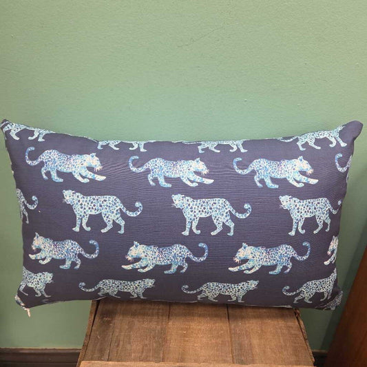 Navy Blue Lumbar Pillow with Leopard Print Pattern