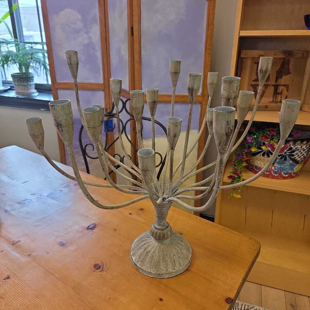 Large Multi-Arm Metal Candelabra with Distressed Finish