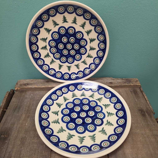 Boleslawiec Polish Pottery Stoneware Peacock/Trees Salad Plate - Set of 2