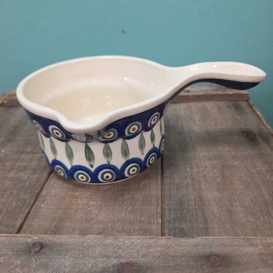 Boleslawiec Polish Pottery Stoneware Peacock Gravy/Sauce Bowl w/Handle