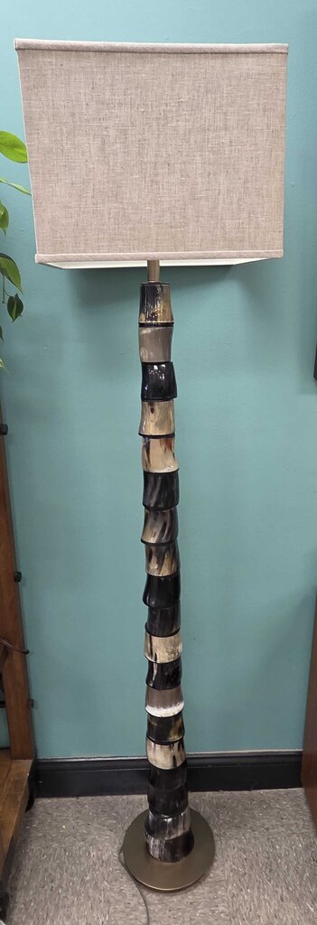 Arteriors Home Miller Horn & Iron 3-Way Floor Lamp with Fabric Shade - NEW