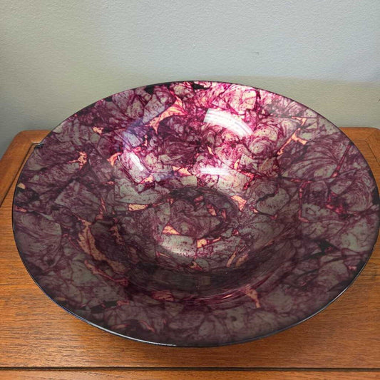 Red & Gold Marbleized Art Glass Decorative Bowl (2 Available)