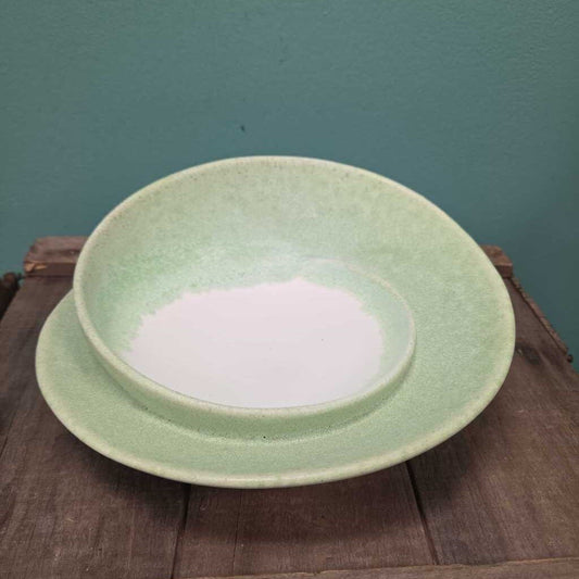 Green Speckled Decorative Swirl Pottery Bowl