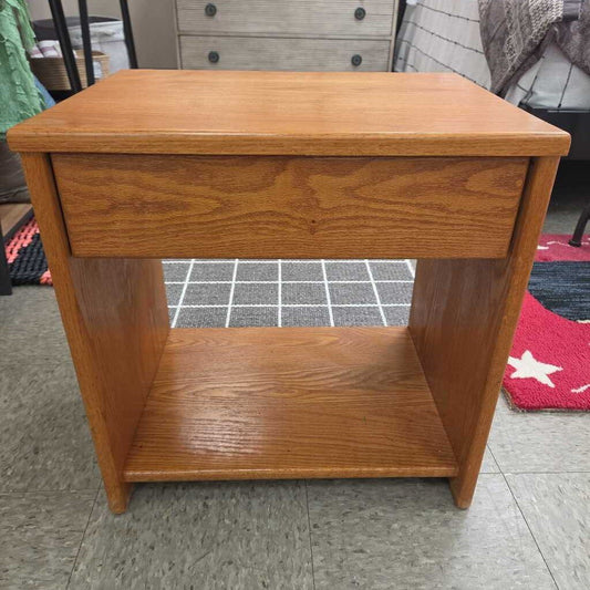 Mid-Century Single Drawer Oak Nightstand (2 Available)